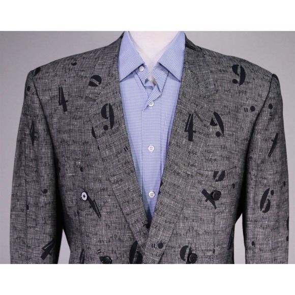 Gianni Versace Vintage 80's-90's Gray Numbers Cotton-Linen Oversize Blazer 40-42 - Picture 2 of 10